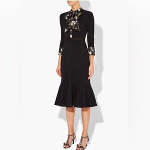 Black Floral-Accent Long Sleeve Midi Dress